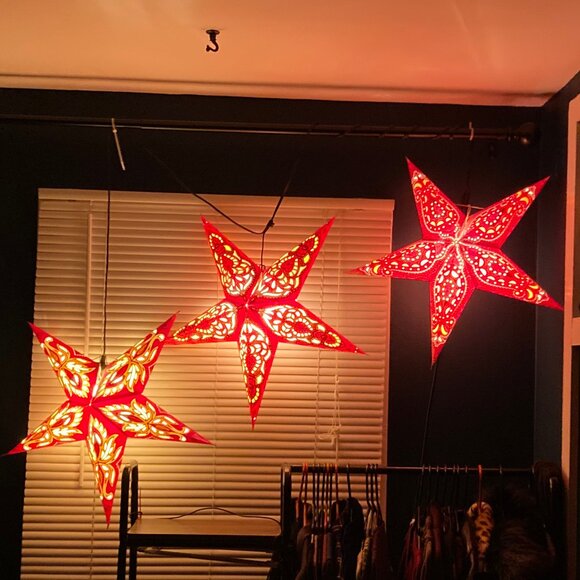 Three Star Paper Lanterns, Triple Socket Cord Included! Whimsigoth Cottagecore - Picture 1 of 5
